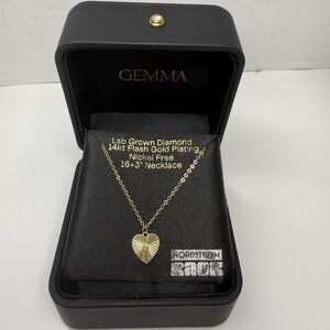 GEMMA Lab Grown Diamond 14k Flash Gold Plated Heart Pendant Necklace New